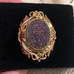 Nicky Butler Retired Purple Druzy Ring Size 7 Gold Tone Oval Setting